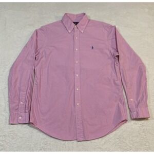 Polo Ralph Lauren Shirt Mens M Gingham Check Pink Button Down Light Blue Pony